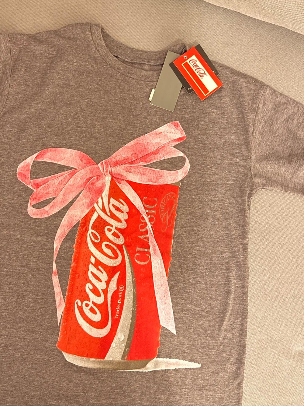 Coca Cola Classic Graphic T Shirt Vintage Style Women's XS Heather Grey Tee NWT - Picture 4 of 4